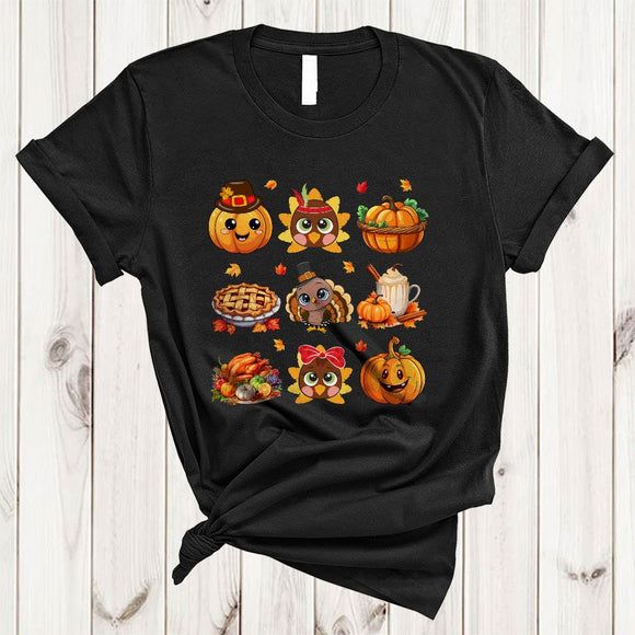MacnyStore - Cute Thanksgiving Collection, Joyful Cool Turkey Pumpkin Pie, Fall Leaf Family Group T-Shirt