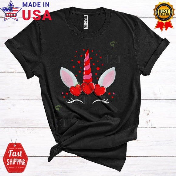 MacnyStore - Cute Unicorn Face Cool Happy Valentine's Day Unicorn Face With Valentine Hearts Couple Lover T-Shirt