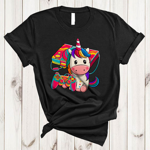 MacnyStore - Cute Unicorn Playing Video Games, Colorful Video Game Controller, Gamer Gaming Lover T-Shirt