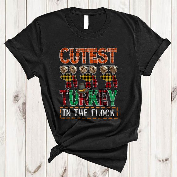 MacnyStore - Cutest Turkey In The Flock, Leopard Plaid Thanksgiving Turkey Face, Matching Family Group T-Shirt