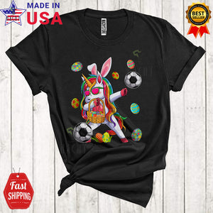 MacnyStore - Dabbing Bunny Unicorn Playing Soccer Cute Funny Easter Egg Basket Sport Player Unicorn Lover T-Shirt