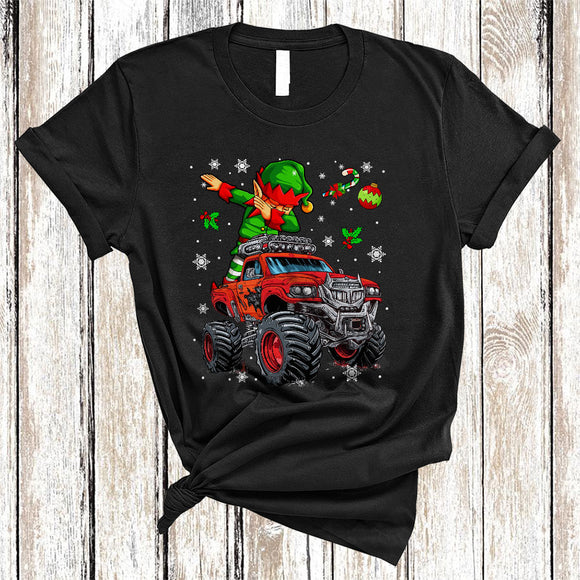 MacnyStore - Dabbing ELF On Monster Truck, Cool Funny Christmas Snow ELF, Monster Truck Driver Lover T-Shirt