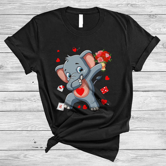 MacnyStore - Dabbing Elephant With Flowers, Adorable Valentine's Day Elephant Lover, Zoo Animal Couple Lover T-Shirt