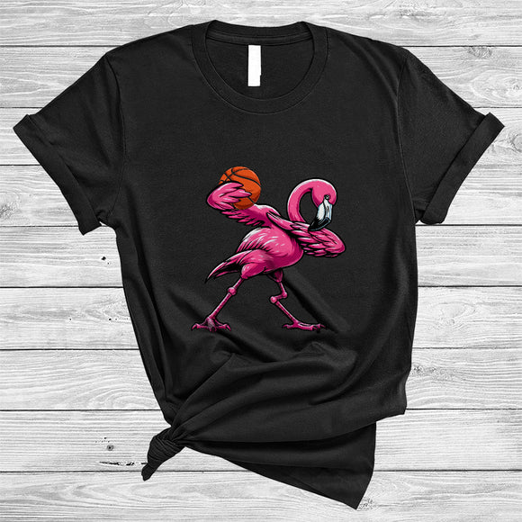 MacnyStore - Dabbing Flamingo Playing Basketball, Humorous Sport Player Team, Dabbing Flamingo Lover T-Shirt