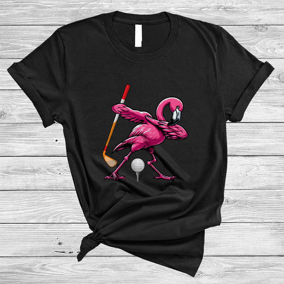 MacnyStore - Dabbing Flamingo Playing Golf, Humorous Sport Player Team, Dabbing Flamingo Lover T-Shirt