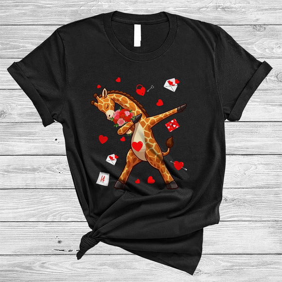 MacnyStore - Dabbing Giraffe With Flowers, Adorable Valentine's Day Giraffe Lover, Zoo Animal Couple Lover T-Shirt