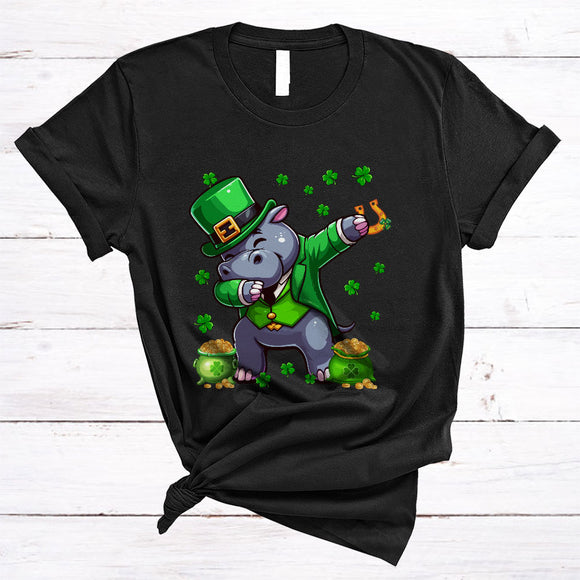 MacnyStore - Dabbing Hippo With Horseshoe, Lovely St. Patrick's Day Wild Animal, Irish Lucky Shamrock T-Shirt