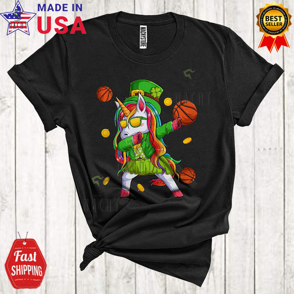 MacnyStore - Dabbing Leprechaun Unicorn Playing Basketball Cute Funny St. Patrick's Day Unicorn Sport Player Team T-Shirt