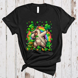 MacnyStore - Dabbing Llama Leprechaun With Shamrocks, Lovely St. Patrick's Day Rainbow, Wild Animal Lover T-Shirt