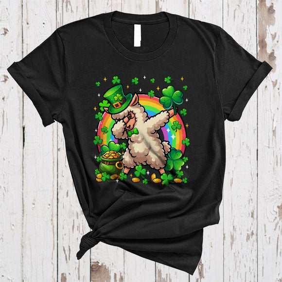MacnyStore - Dabbing Llama Leprechaun With Shamrocks, Lovely St. Patrick's Day Rainbow, Wild Animal Lover T-Shirt