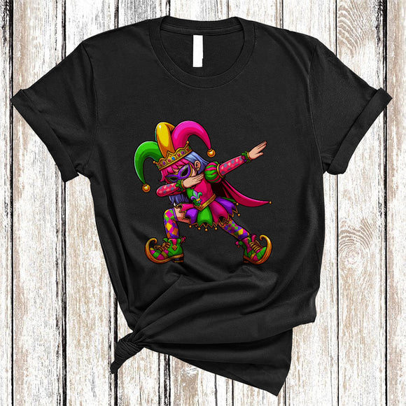 MacnyStore - Dabbing Mardi Gras Girl, Adorable Mardi Gras Parade Squad, Matching Girl Family Friends Group T-Shirt
