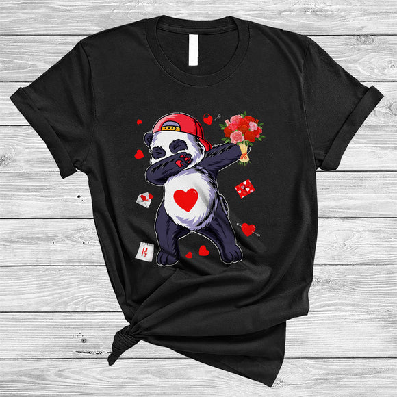 MacnyStore - Dabbing Panda With Flowers, Adorable Valentine's Day Panda Lover, Zoo Animal Couple Lover T-Shirt