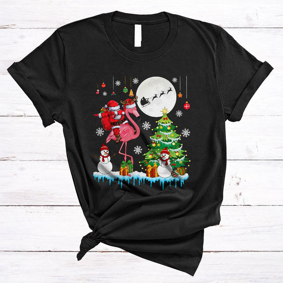 MacnyStore - Dabbing Santa Riding Flamingo, Merry Christmas Santa Reindeer Flamingo Lover, Animal X-mas T-Shirt
