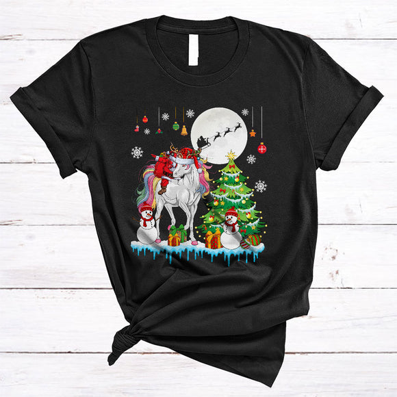 MacnyStore - Dabbing Santa Riding Unicorn, Merry Christmas Santa Reindeer Unicorn Lover, Animal X-mas  T-Shirt