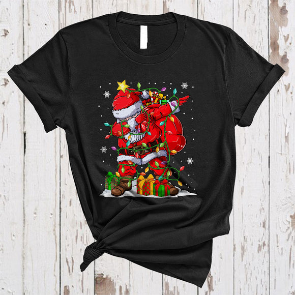 MacnyStore - Dabbing Santa With Christmas Lights, Lovely X-mas Santa Snow Around, Pajama Family Group T-Shirt