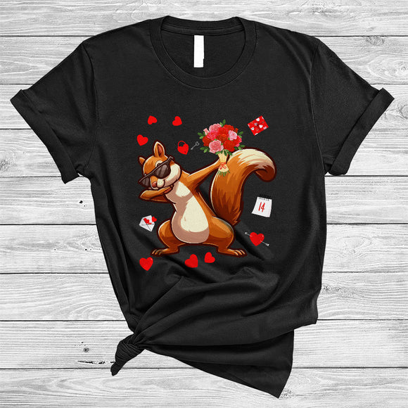 MacnyStore - Dabbing Squirrel With Flowers, Adorable Valentine's Day Squirrel Lover, Zoo Animal Couple Lover T-Shirt