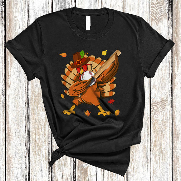 MacnyStore - Dabbing Turkey Playing Baseball, Joyful Thanksgiving Turkey Sunglasses, Baseball Sport Player T-Shirt