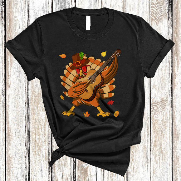 MacnyStore - Dabbing Turkey Playing Guitar, Joyful Thanksgiving Turkey Sunglasses, Guitarist Guitar Player T-Shirt
