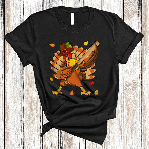 MacnyStore - Dabbing Turkey Playing Softball, Joyful Thanksgiving Turkey Sunglasses, Softball Sport Player T-Shirt