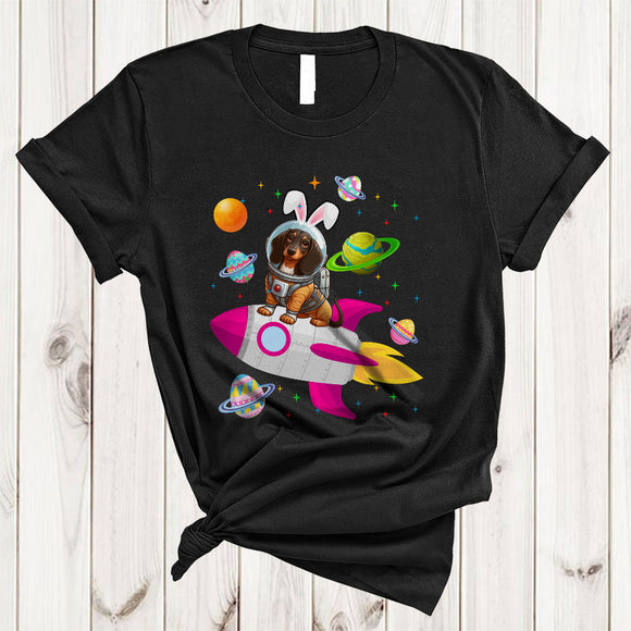 MacnyStore - Dachshund Bunny Astronaut With Easter Egg Basket, Lovely Easter Space, Egg Hunt Group T-Shirt