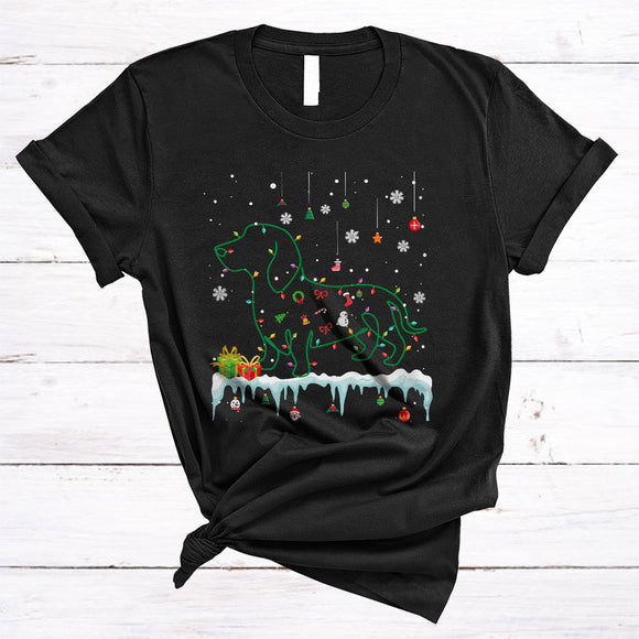 MacnyStore - Dachshund Christmas Lights Shape, Lovely X-mas Tree Snow Around, Matching Family Group T-Shirt