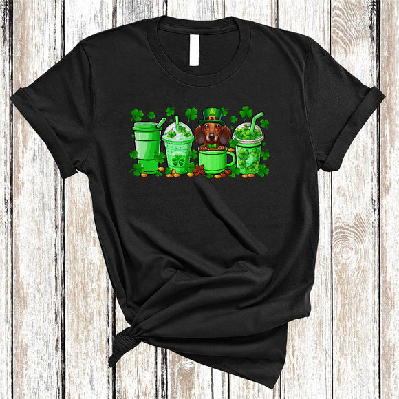 MacnyStore - Dachshund In Coffee Mug, Happy St. Patrick's Day Coffee Lover, Irish Family Lucky Shamrocks T-Shirt