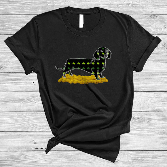 MacnyStore - Dachshund St. Patrick's Day Symbol Shape, Joyful St. Patrick's Day Shamrock, Matching Dachshund Dog Lover T-Shirt