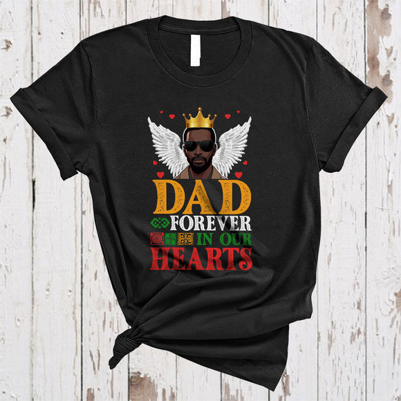 MacnyStore - Dad Forever In Our Hearts, Proud Back History Month Memory Black Afro Dad, African Family T-Shirt