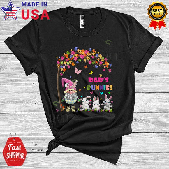 MacnyStore - Dad's Bunnies Funny Cute Easter Tree Gnome With Three Bunnies Lover Matching Family Group T-Shirt