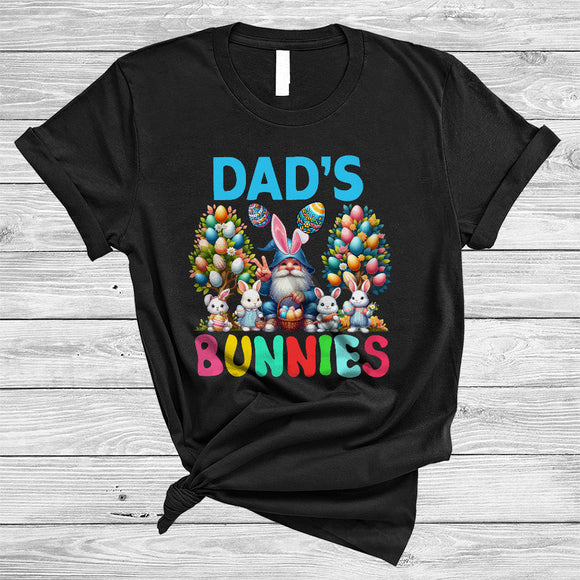 MacnyStore - Dad's Bunnies, Colorful Easter Egg Tree Bunny Gnome Hunting Eggs, Matching Family Group T-Shirt