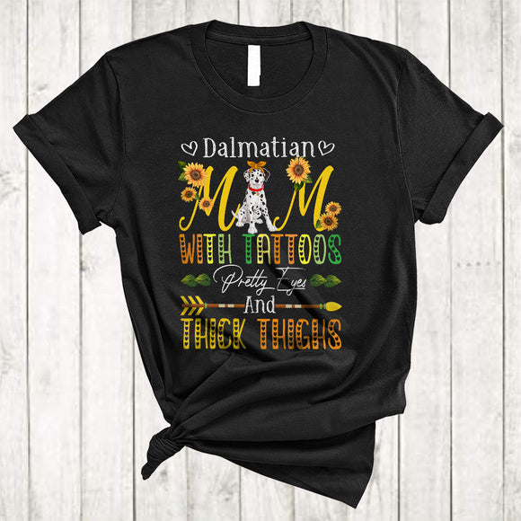 MacnyStore - Dalmatian Mom With Tattoos Pretty Eyes Thick Thighs, Lovely Mother's Day Flowers, Mom Family T-Shirt