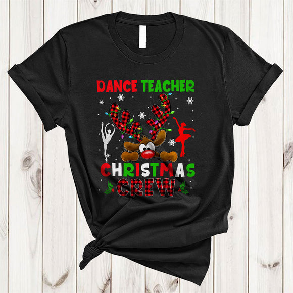 MacnyStore - Dance Teacher Christmas Crew, Cute Lovely Plaid Reindeer, Matching Teacher X-mas Group T-Shirt