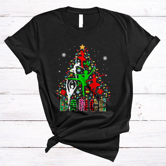 MacnyStore - Dance, Colorful Leopard Plaid Christmas Lights Tree, Matching Dance Teacher Tools Lover T-Shirt