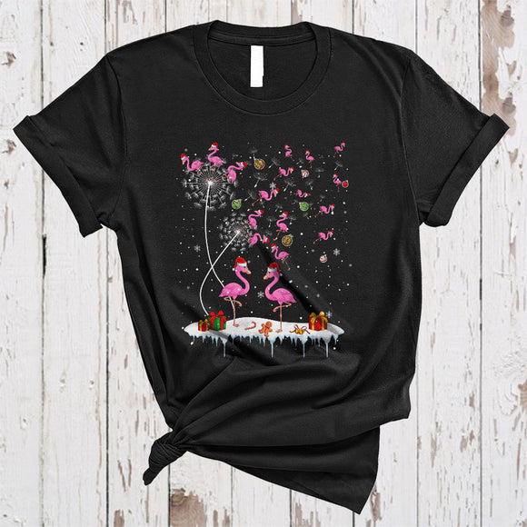 MacnyStore - Dandelion Flamingo, Joyful Cute Christmas Dandelion Flowers Flamingo Collection, X-mas Animal T-Shirt