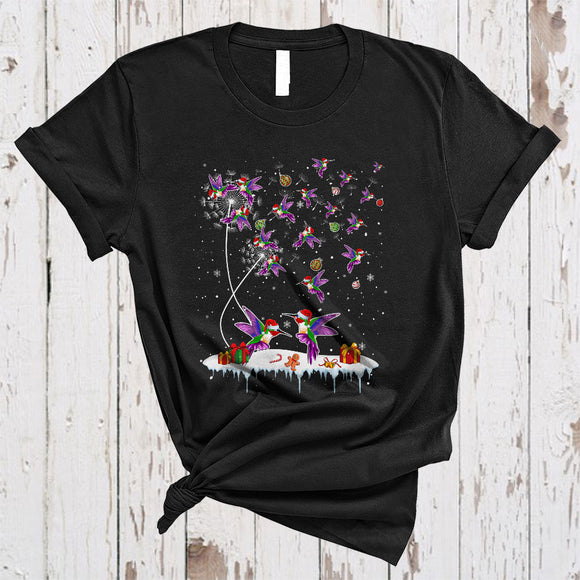 MacnyStore - Dandelion Hummingbird, Joyful Cute Christmas Dandelion Flowers Hummingbird Collection, X-mas Animal T-Shirt