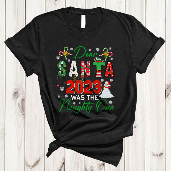 MacnyStore - Dear Santa 2023 Was The Naughty One, Humorous Christmas Sweater Santa Snowman, X-mas Group T-Shirt
