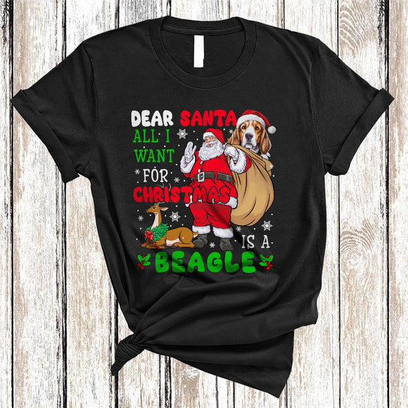 MacnyStore - Dear Santa All I Want For Christmas Is A Beagle Funny Xmas Snow Santa Dog Lover T-Shirt