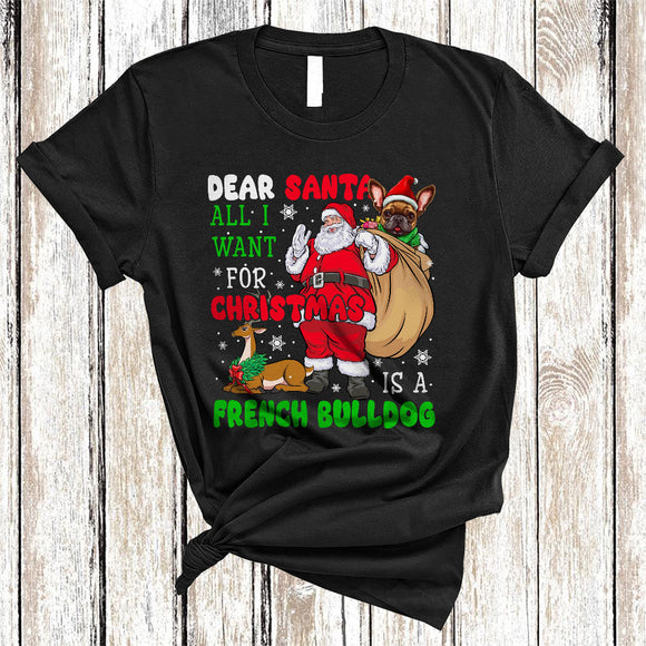 MacnyStore - Dear Santa All I Want For Christmas Is A French Bulldog Funny Xmas Snow Santa Dog Lover T-Shirt