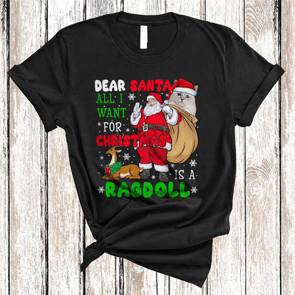 MacnyStore - Dear Santa All I Want For Christmas Is A Ragdoll Funny Xmas Snow Santa Cat Lover T-Shirt