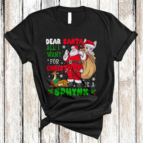 MacnyStore - Dear Santa All I Want For Christmas Is A Sphynx Funny Xmas Snow Santa Cat Lover T-Shirt