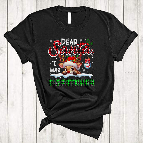 MacnyStore - Dear Santa I Was Dispatcher, Amazing Christmas Plaid Santa Reindeer Dispatcher, Family Group T-Shirt