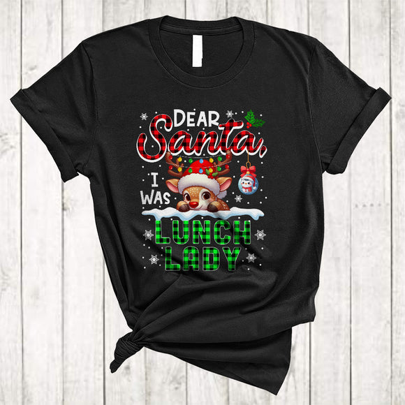 MacnyStore - Dear Santa I Was Lunch Lady, Amazing Christmas Plaid Santa Reindeer Lunch Lady, Family Group T-Shirt
