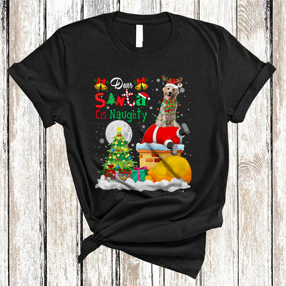 MacnyStore - Dear Santa I'm Naughty Funny Christmas Lights Snow Labrador Retriever Dog Santa Stuck In Chimney T-Shirt
