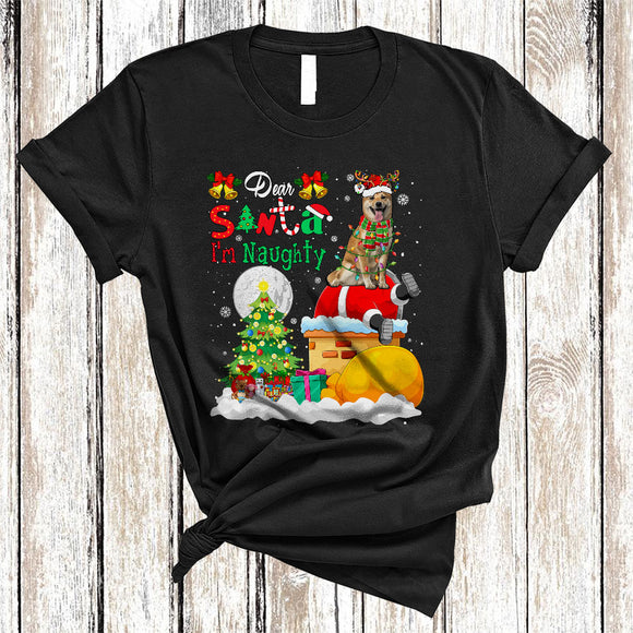 MacnyStore - Dear Santa I'm Naughty Funny Christmas Lights Snow Shiba Inu Dog Santa Stuck In Chimney T-Shirt