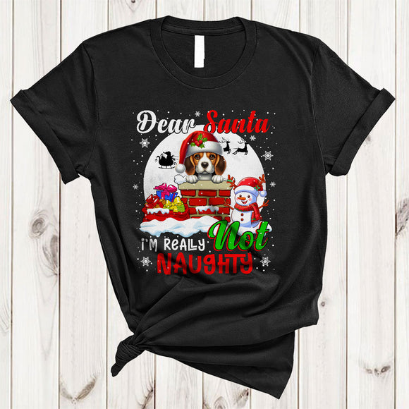 MacnyStore - Dear Santa I'm Really Not Naughty, Lovely Christmas Santa Beagle Chimney, X-mas Snowman T-Shirt