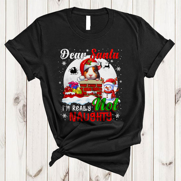 MacnyStore - Dear Santa I'm Really Not Naughty, Lovely Christmas Santa Guinea Pig Chimney, X-mas Snowman T-Shirt