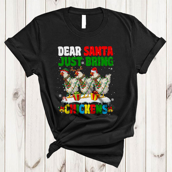 MacnyStore - Dear Santa Just Bring Chickens, Lovely Three Chicken Farmer, X-mas Farm Animal Lover T-Shirt