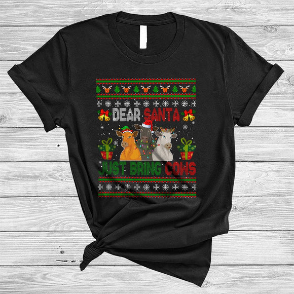 MacnyStore - Dear Santa Just Bring Cows, Funny Sweater Three X-mas Cow, Christmas Farmer Farm Lover T-Shirt