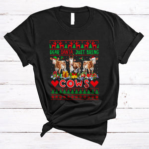 MacnyStore - Dear Santa Just Bring Cows, Humorous Christmas Sweater Three Cows, Farm Farmer T-Shirt