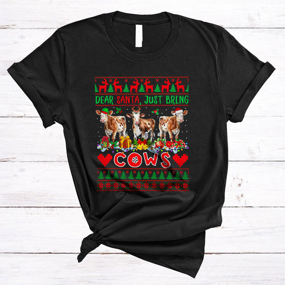 MacnyStore - Dear Santa Just Bring Cows, Humorous Christmas Sweater Three Cows, Farm Farmer T-Shirt
